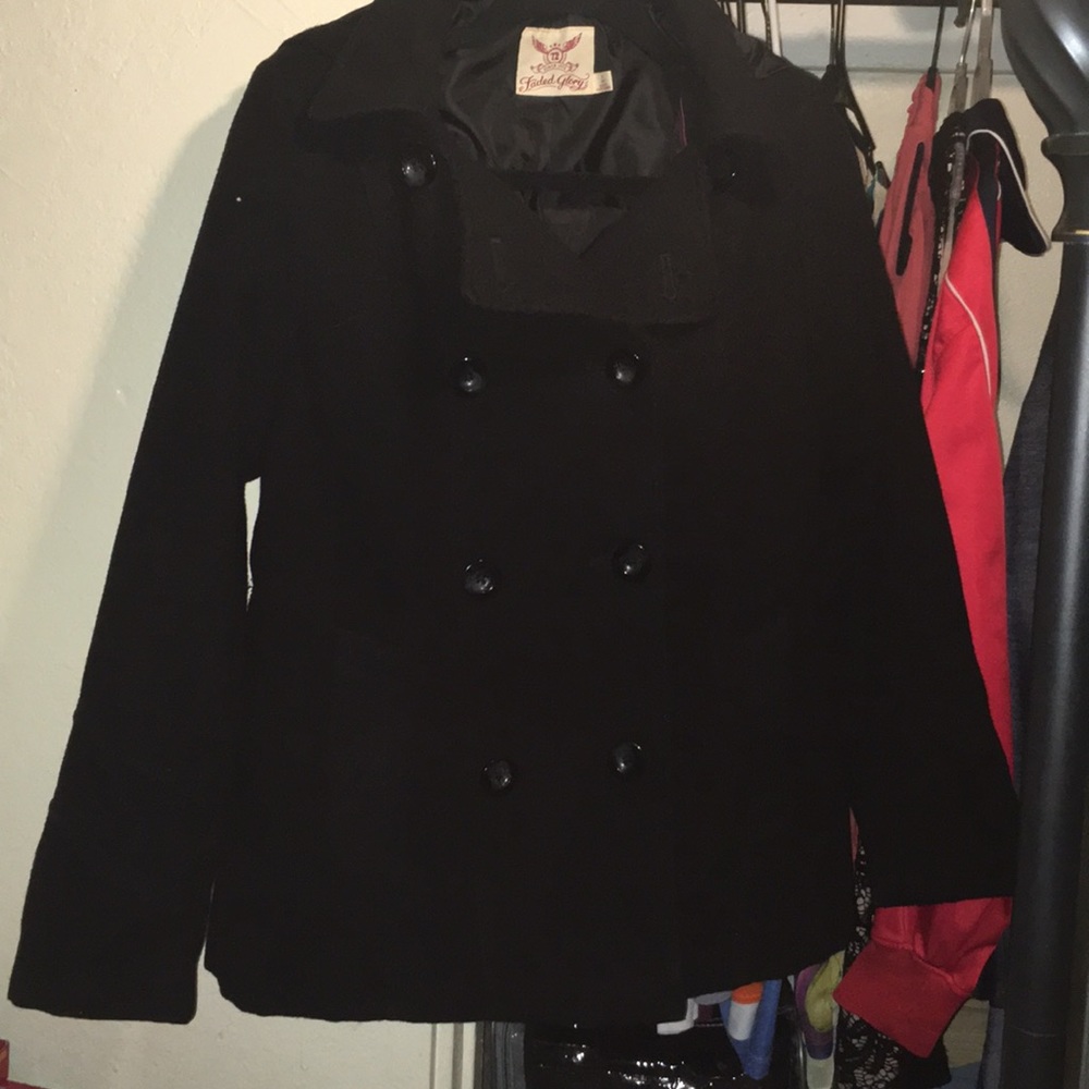Double-Breasted Faux Wool Peacoat With Hood